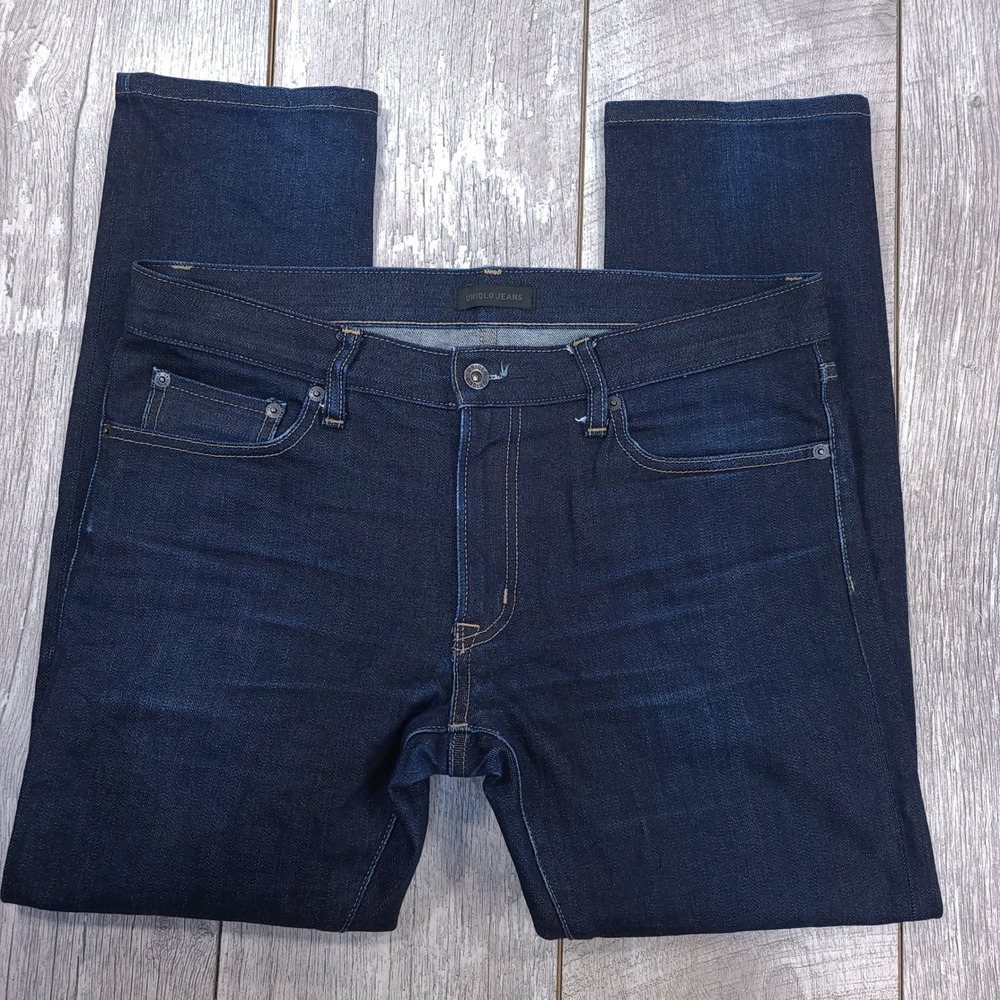 Uniqlo Jeans Men Size 33x28 Dark Blue Slim Fit Stretch Selvedge Denim - Picture 3 of 7